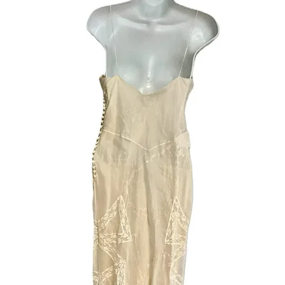 Christian Dior Boutique Paris Vintage Silk Slip Maxi Dress-Lace Panels-FR 36 - Picture 9 of 11
